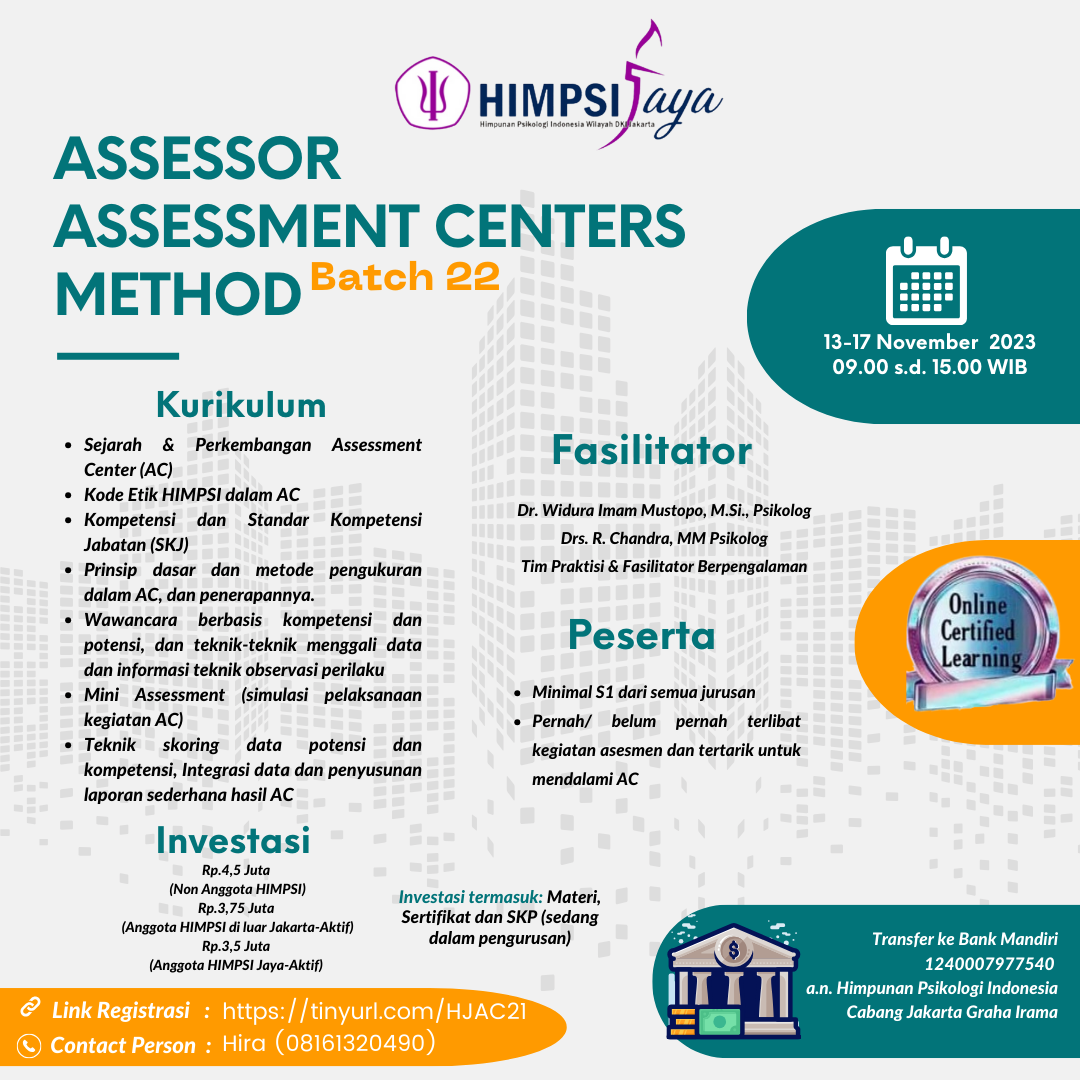 Pelatihan Assessor Assessment Center Method (Batch 22)